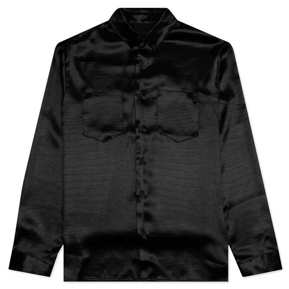 RtA Malcolm Button Up Black Embossed Crocodile Size Mens Medium - Picture 1 of 6